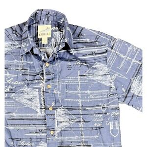 Kahala Mens Medium Blue Canoe Blueprint Hawaiian Shirt Handcrafted In Hawaii
